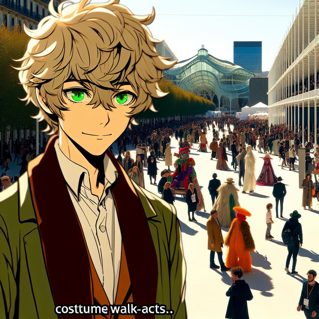 imagine in anime seraph of the end like look showing an anime boy with messy blond hair and green eyes working in kostuem walkacts fuer die bilbao